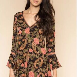 Floral V-Neck Dress - Black and Pink Spell The Gypsy collective ETIENNE NIOR